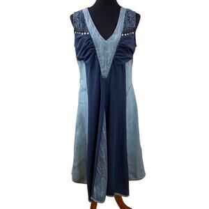 Angels Never Die Womens Boho Mixed Media Midi Dress Size M/L Linen Lace Jersey